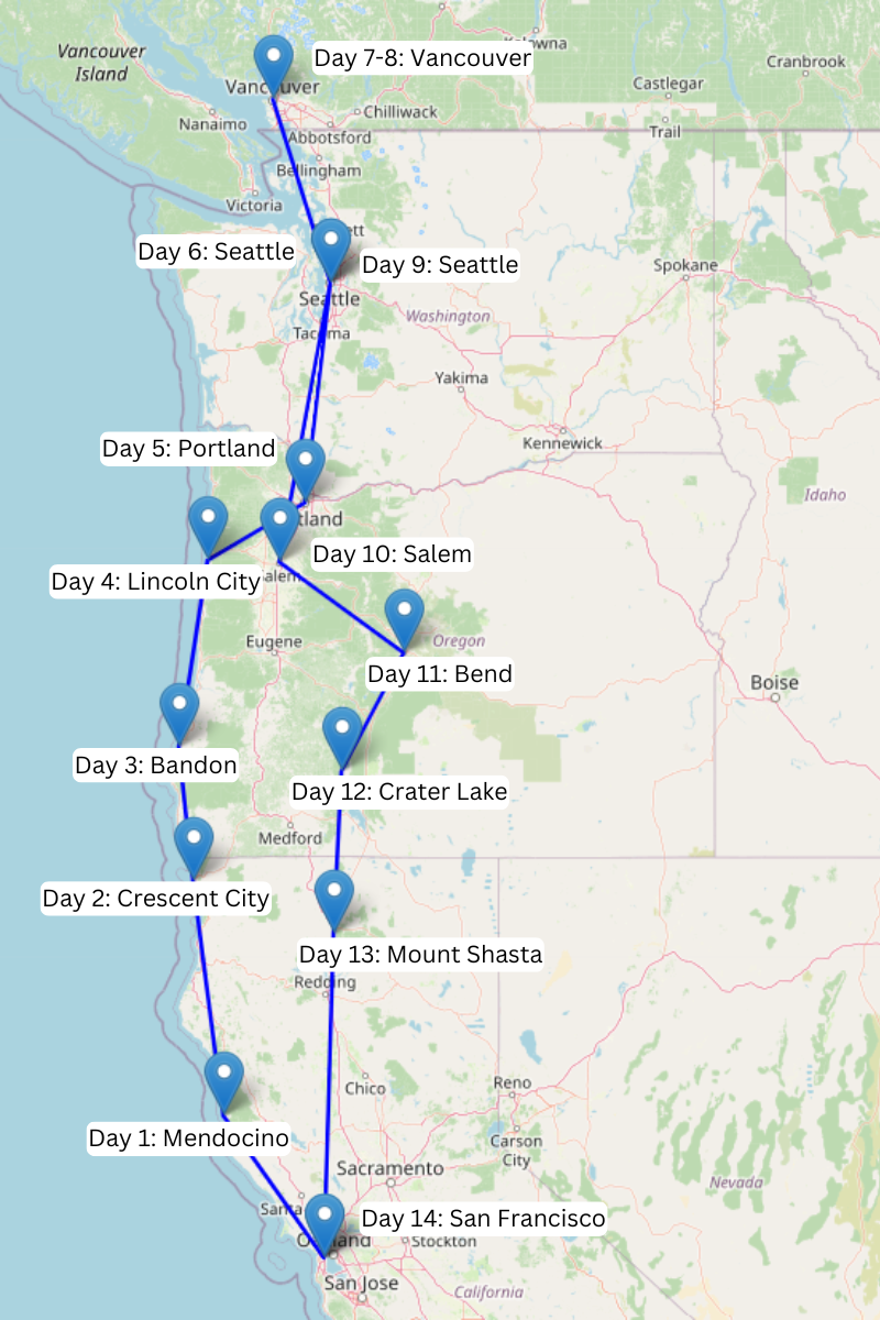 San Francisco to Vancouver Road trip